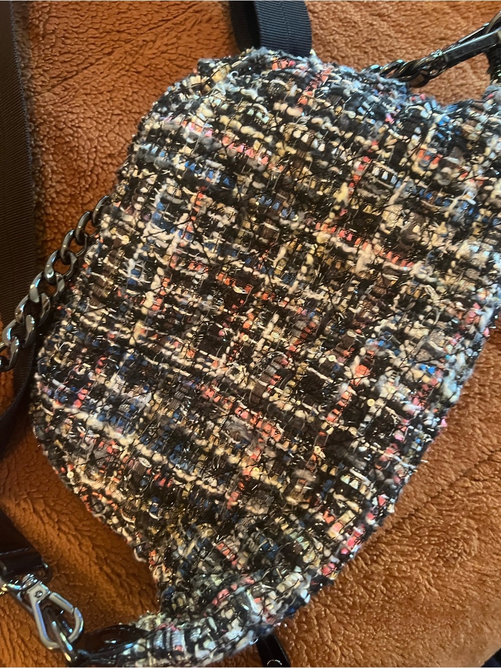 MZ Wallace midnight sparkle tweed boucle small Crosby sling - Picture 8 of 15
